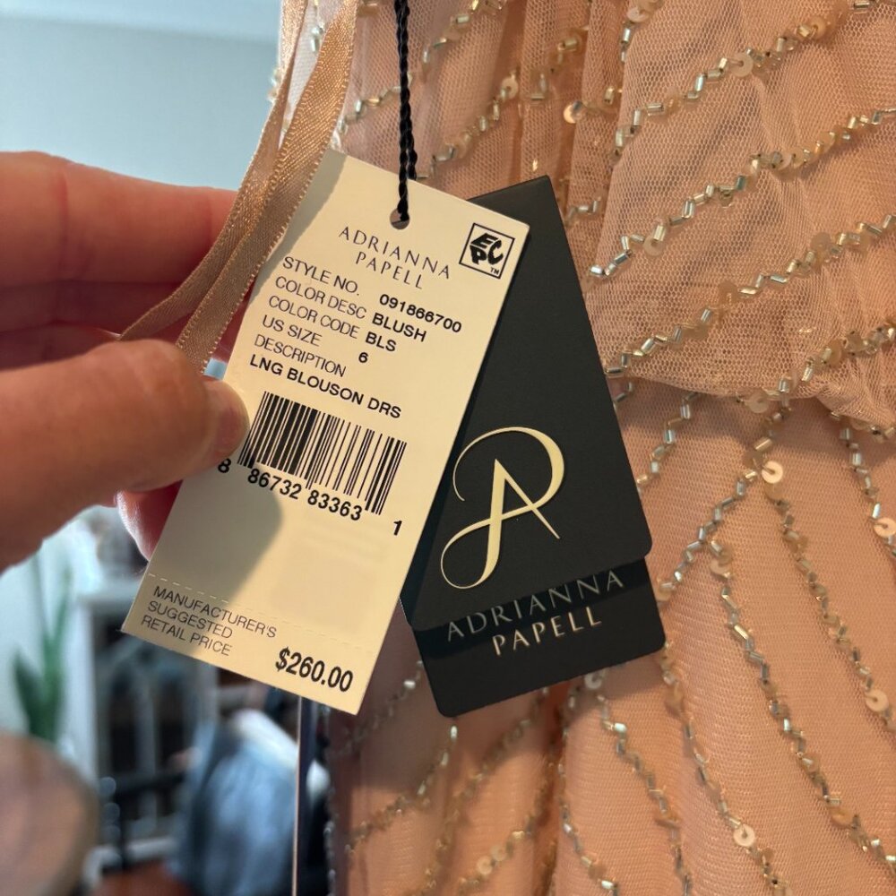 Adrianna Papell Long Blouson Dress-Blush Size 6 - Picture 5 of 6